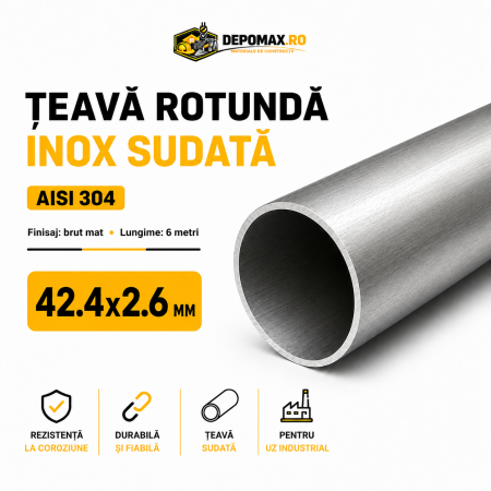 Teava rotunda inox sudata AISI 304, 42.4 x 2.6 mm, 6 metri
